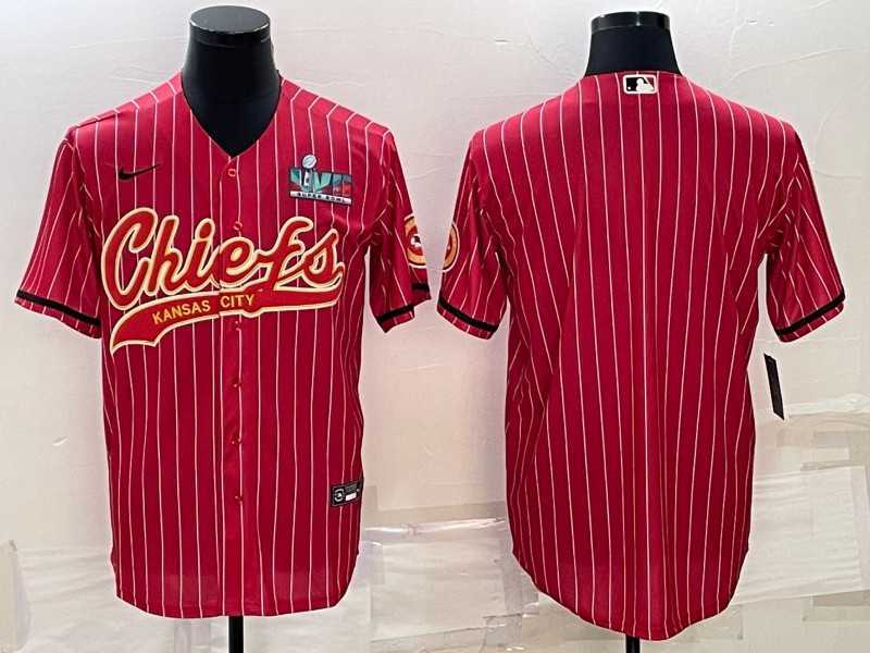 Mens Kansas City Chiefs Blank Red With Super Bowl LVII Patch Cool Base Stitched Baseball Jersey